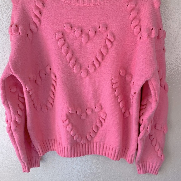 Cider Heart Pattern Textured Pink Romantic Valentines Day Sweater Size XS - Picture 6 of 9